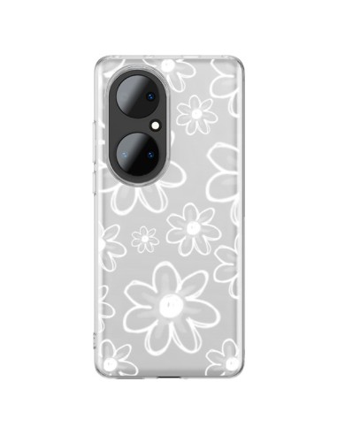 Cover Huawei P50 Pro Mandala Bianco Fiore Trasparente - Sylvia Cook