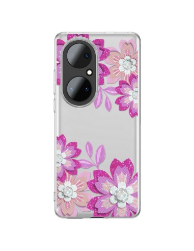 Cover Huawei P50 Pro Fiori Invernali Rosa Trasparente - Sylvia Cook