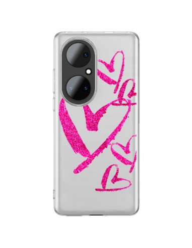 Coque Huawei P50 Pro Pink Heart Coeur Rose Transparente - Sylvia Cook