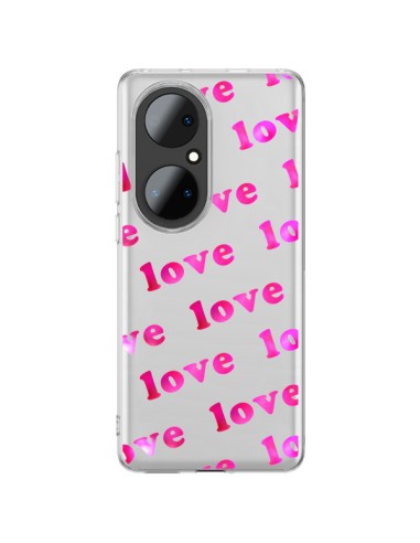 Coque Huawei P50 Pro Pink Love Rose Transparente - Sylvia Cook
