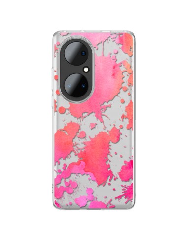 Coque Huawei P50 Pro Watercolor Splash Taches Rose Orange Transparente - Sylvia Cook