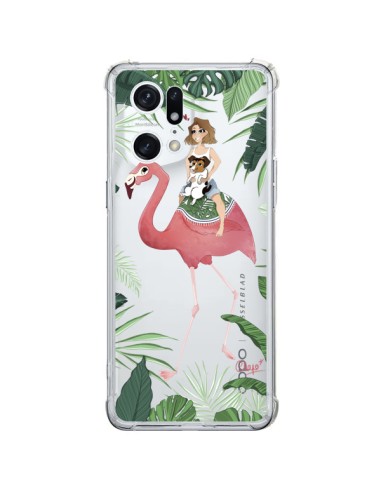 Coque Oppo Find X5 Pro Lolo Love Flamant Rose Chien Transparente - Chapo