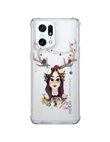 Coque Oppo Find X5 Pro Christmas Girl Femme Noel Bois Cerf Transparente - Chapo