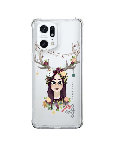 Oppo Find X5 Pro Case Girl Christmas Wood Deer Clear - Chapo