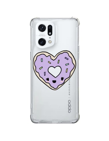 Coque Oppo Find X5 Pro Donuts Heart Coeur Violet Transparente - Claudia Ramos