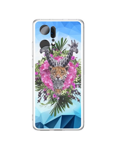 Coque Oppo Find X5 Pro Girafes Lion Tigre Jungle - Eleaxart