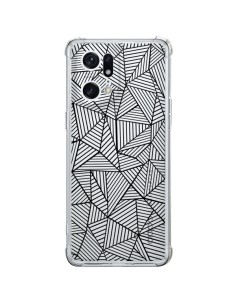Coque Oppo Find X5 Pro Lignes Grilles Triangles Full Grid Abstract Noir Transparente - Project M