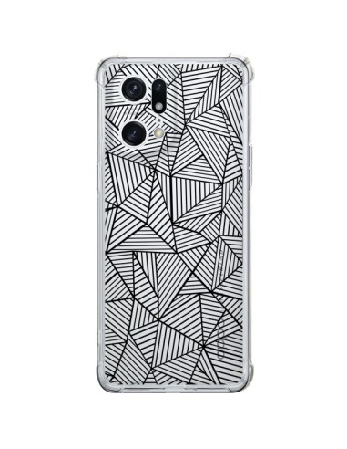Coque Oppo Find X5 Pro Lignes Grilles Triangles Full Grid Abstract Noir Transparente - Project M