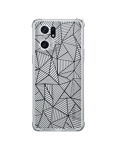 Cover Oppo Find X5 Pro Linee Griglia Triangles Full Grid Astratto Nero Trasparente - Project M