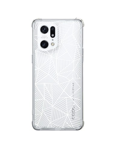 Cover Oppo Find X5 Pro Linee Griglia Triangles Full Grid Astratto Bianco Trasparente - Project M