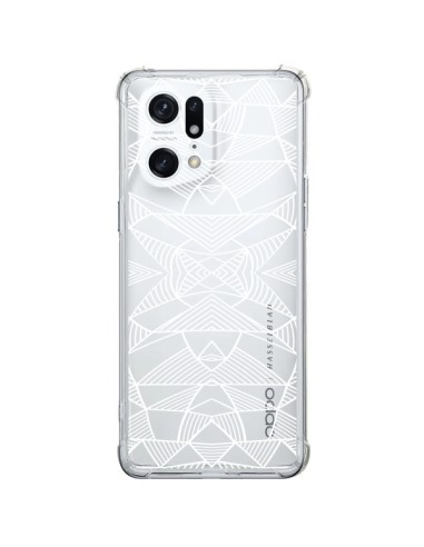 Cover Oppo Find X5 Pro Linee Specchi Griglia Triangoli Grid Astratto Bianco Trasparente - Project M