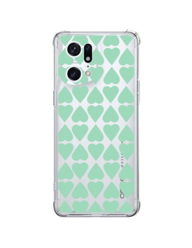 Coque Oppo Find X5 Pro Coeurs Heart Mint Bleu Vert Transparente - Project M