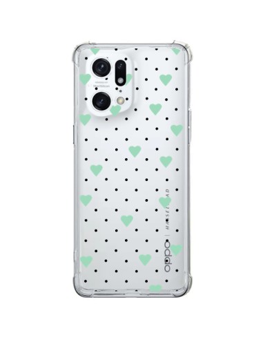 Cover Oppo Find X5 Pro Punti Cuori Verde Menta Trasparente - Project M