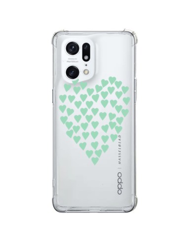 Coque Oppo Find X5 Pro Coeurs Heart Love Mint Bleu Vert Transparente - Project M