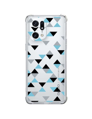 Coque Oppo Find X5 Pro Triangles Ice Blue Bleu Noir Transparente - Project M