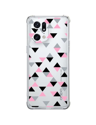 Coque Oppo Find X5 Pro Triangles Pink Rose Noir Transparente - Project M