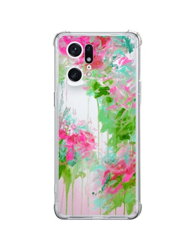 Oppo Find X5 Pro Case Flowers Pink Green Clear - Ebi Emporium
