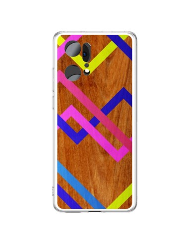 Coque Oppo Find X5 Pro Pink Yellow Wooden Bois Azteque Aztec Tribal - Jenny Mhairi