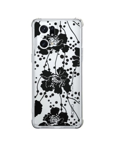 Coque Oppo Find X5 Pro Fleurs Noirs Flower Transparente - Dricia Do