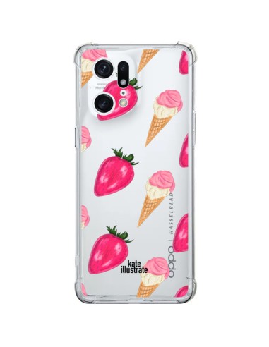 Coque Oppo Find X5 Pro Strawberry Ice Cream Fraise Glace Transparente - kateillustrate