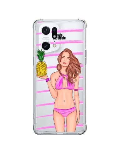 Coque Oppo Find X5 Pro Malibu Ananas Plage Ete Rose Transparente - kateillustrate