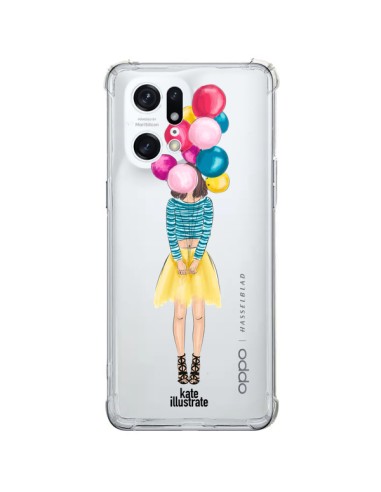 Coque Oppo Find X5 Pro Girls Balloons Ballons Fille Transparente - kateillustrate
