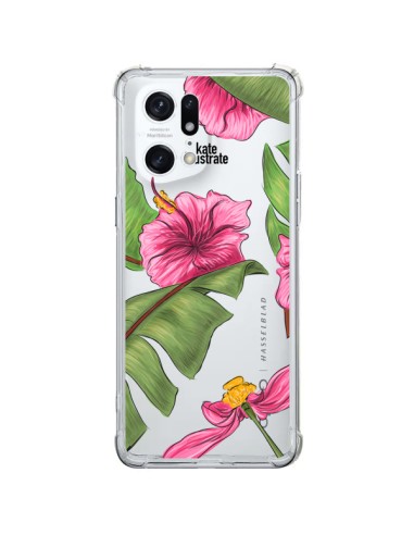 Cover Oppo Find X5 Pro Tropical Leaves Fioris Foglie Trasparente - kateillustrate