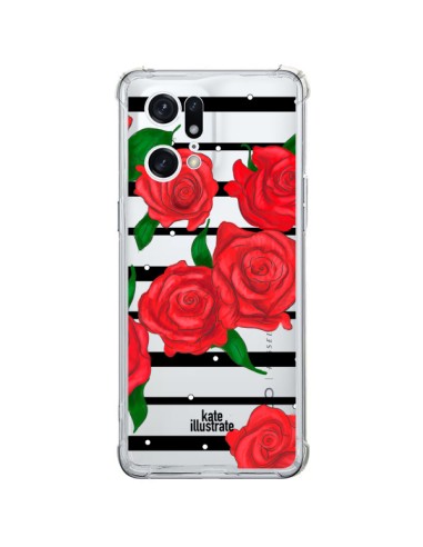 Cover Oppo Find X5 Pro Rosso Fiori Trasparente - kateillustrate