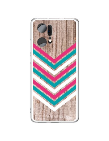 Coque Oppo Find X5 Pro Tribal Aztèque Bois Wood Flèche Rose Bleu - Laetitia