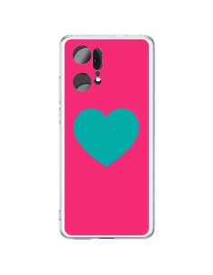 Coque Oppo Find X5 Pro Coeur Bleu Fond Rose - Laetitia
