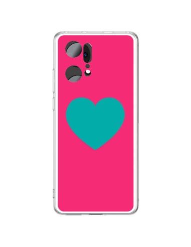 Coque Oppo Find X5 Pro Coeur Bleu Fond Rose - Laetitia