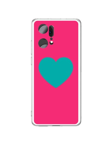Oppo Find X5 Pro Case Heart Blue Sfondo Pink - Laetitia