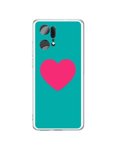 Oppo Find X5 Pro Case Heart Pink Sfondo Blue  - Laetitia