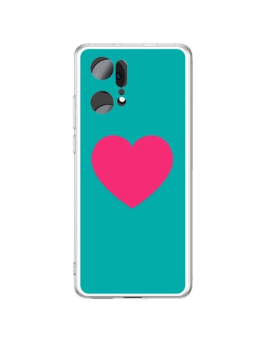 Cover Oppo Find X5 Pro Cuore Rosa Sfondo Blu  - Laetitia