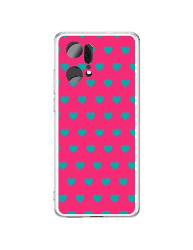 Oppo Find X5 Pro Case Heart Blue sfondo Pink - Laetitia