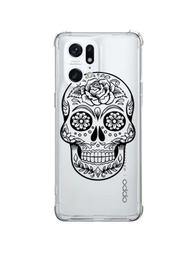 Coque Oppo Find X5 Pro Tête de Mort Mexicaine Noir Transparente - Laetitia