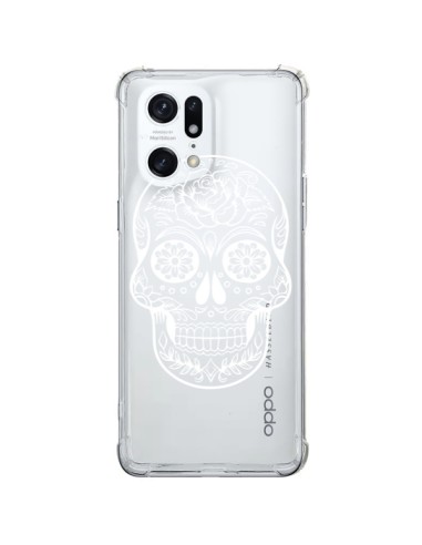 Coque Oppo Find X5 Pro Tête de Mort Mexicaine Blanche Transparente - Laetitia