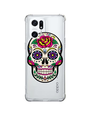 Oppo Find X5 Pro Case Skull Messicano Flowers Clear - Laetitia