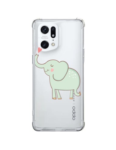 Cover Oppo Find X5 Pro Elefante Animale Cuore Amore  Trasparente - Petit Griffin