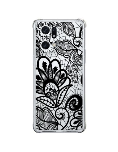 Coque Oppo Find X5 Pro Lace Fleur Flower Noir Transparente - Petit Griffin