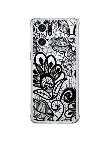 Oppo Find X5 Pro Case Pizzo Flowers Flower Black Clear - Petit Griffin