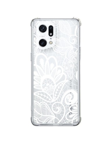 Cover Oppo Find X5 Pro Pizzo Fiori Flower Bianco Trasparente - Petit Griffin