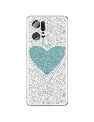 Coque Oppo Find X5 Pro Coeur Bleu Vert Argent Love - Mary Nesrala