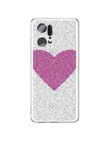 Coque Oppo Find X5 Pro Coeur Rose Argent Love - Mary Nesrala