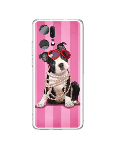 Coque Oppo Find X5 Pro Chien Dog Fashion Collier Perles Lunettes Coeur - Maryline Cazenave