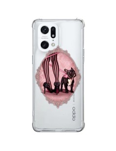 Oppo Find X5 Pro Case Lady Jambes Dog Bulldog Dog Pink Polka Black Clear - Maryline Cazenave