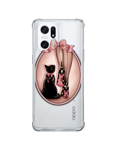 Cover Oppo Find X5 Pro Lady Gatto Papillon Pois Scarpe Trasparente - Maryline Cazenave