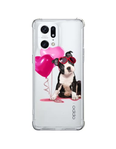 Cover Oppo Find X5 Pro Cane Dog Palloncini Occhiali Cuore Rosa Trasparente - Maryline Cazenave