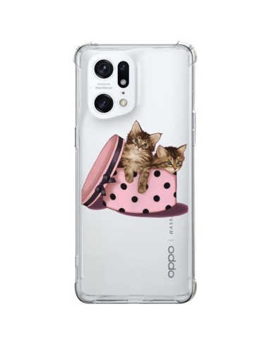 Coque Oppo Find X5 Pro Chaton Chat Kitten Boite Pois Transparente - Maryline Cazenave