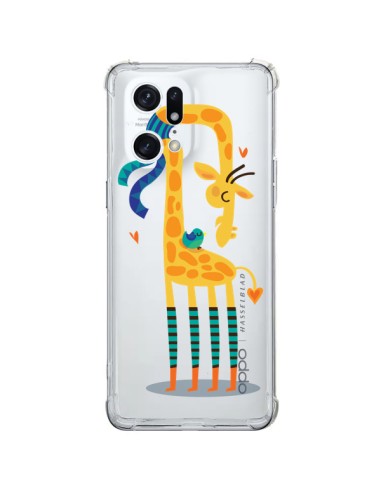 Cover Oppo Find X5 Pro L'oiseau e la Girafe Amore L'uccello e la Giraffa Trasparente - Maria Jose Da Luz